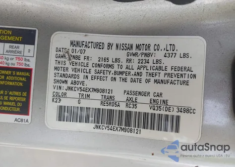 2007 Infiniti G35 from USA, damaged, VIN JNKCV54EX7M908121